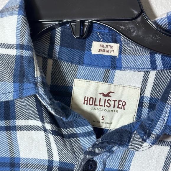 Hollister Men Plaid Blue Button Down Shirt Longline Fit size Small. - Picture 4 of 8